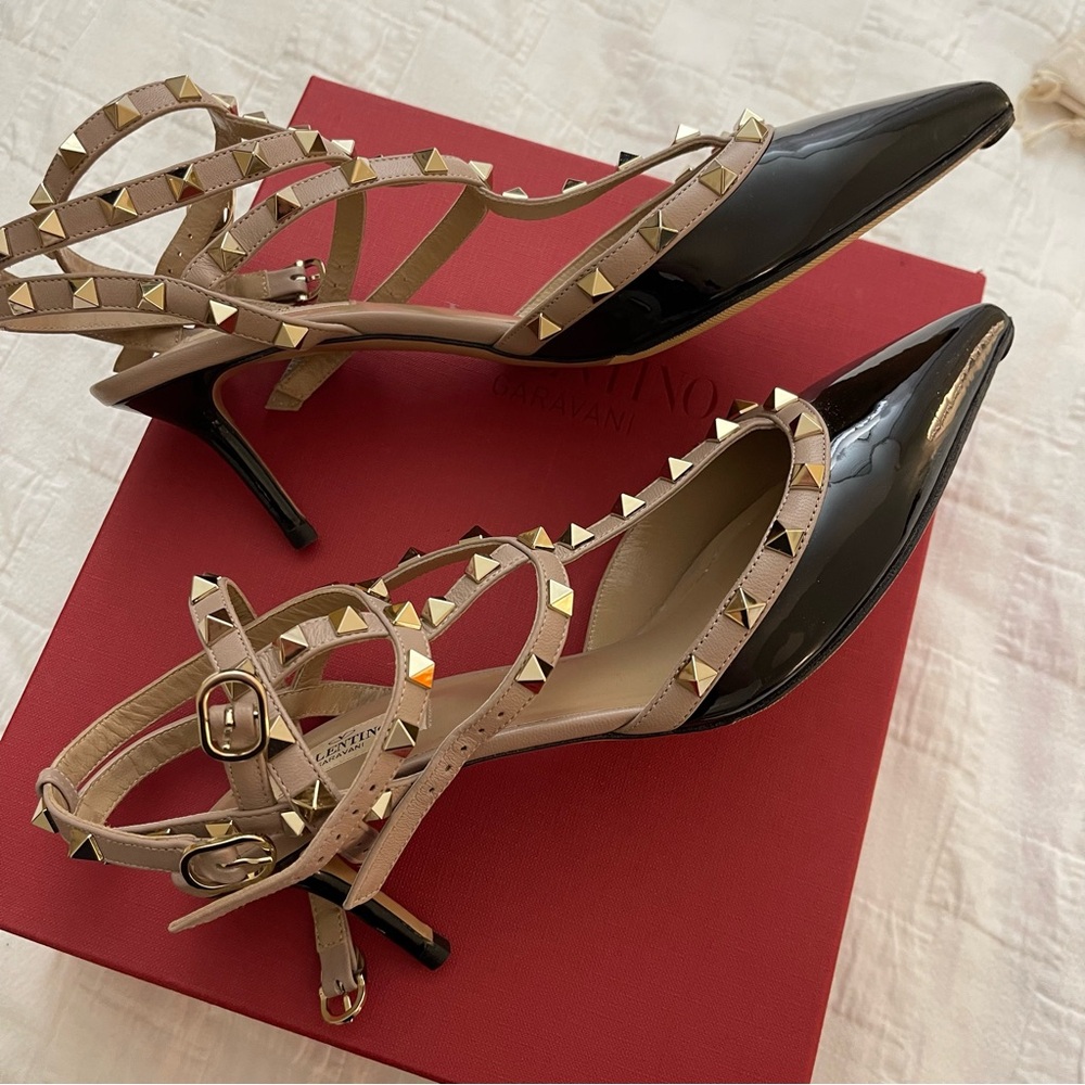 Valentino Gravani Rockstud Caged Pump Heels 65mm Black Patent Size 42 / US 10.5